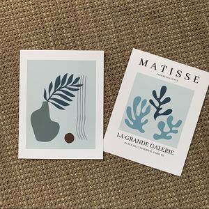 Matisse art prints Set of two mid century modern trendy neutral blue duo